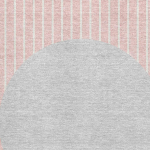 HomeRoots 5' X 8' Striped Area Rug in Pink, Ivory & Gray - Durable, Washable, UV Protected for Stylish Homes 678313