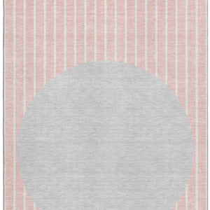 HomeRoots 5' X 8' Striped Area Rug in Pink, Ivory & Gray - Durable, Washable, UV Protected for Stylish Homes 678313