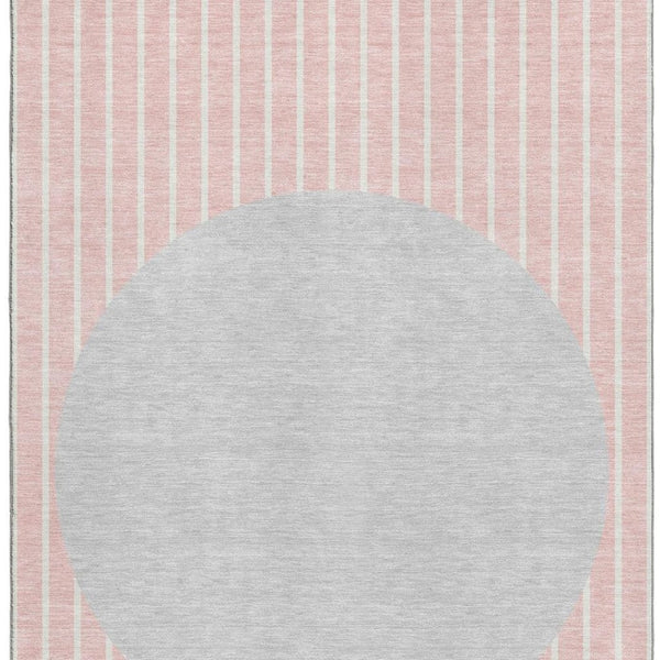 HomeRoots 5' X 8' Striped Area Rug in Pink, Ivory & Gray - Durable, Washable, UV Protected for Stylish Homes 678313