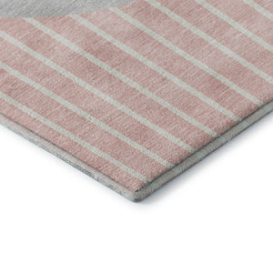 HomeRoots 8' Striped Washable Round Rug in Pink, Ivory & Gray – UV Protected, Durable, & Ideal for Busy Homes 678314
