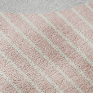 HomeRoots 8' Striped Washable Round Rug in Pink, Ivory & Gray – UV Protected, Durable, & Ideal for Busy Homes 678314