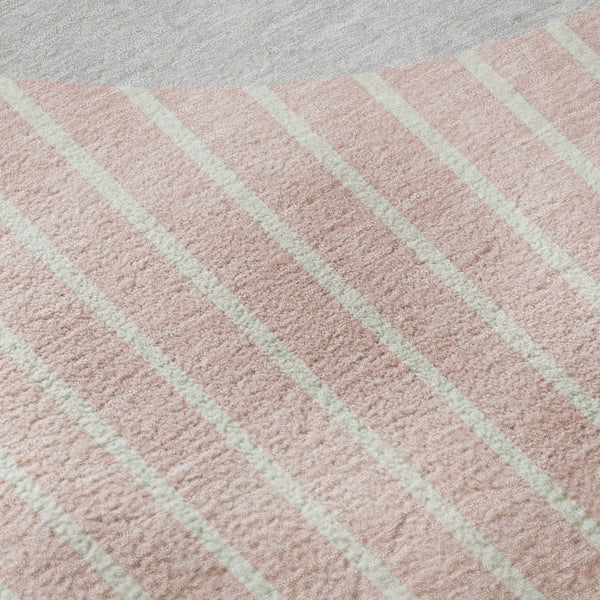 HomeRoots 8' Striped Washable Round Rug in Pink, Ivory & Gray – UV Protected, Durable, & Ideal for Busy Homes 678314