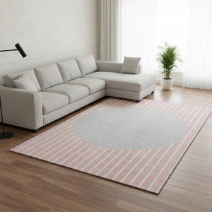 HomeRoots 8' X 10' Striped Washable Area Rug in Pink, Ivory & Gray - Durable, UV-Protected & Stain-Resistant! 678315