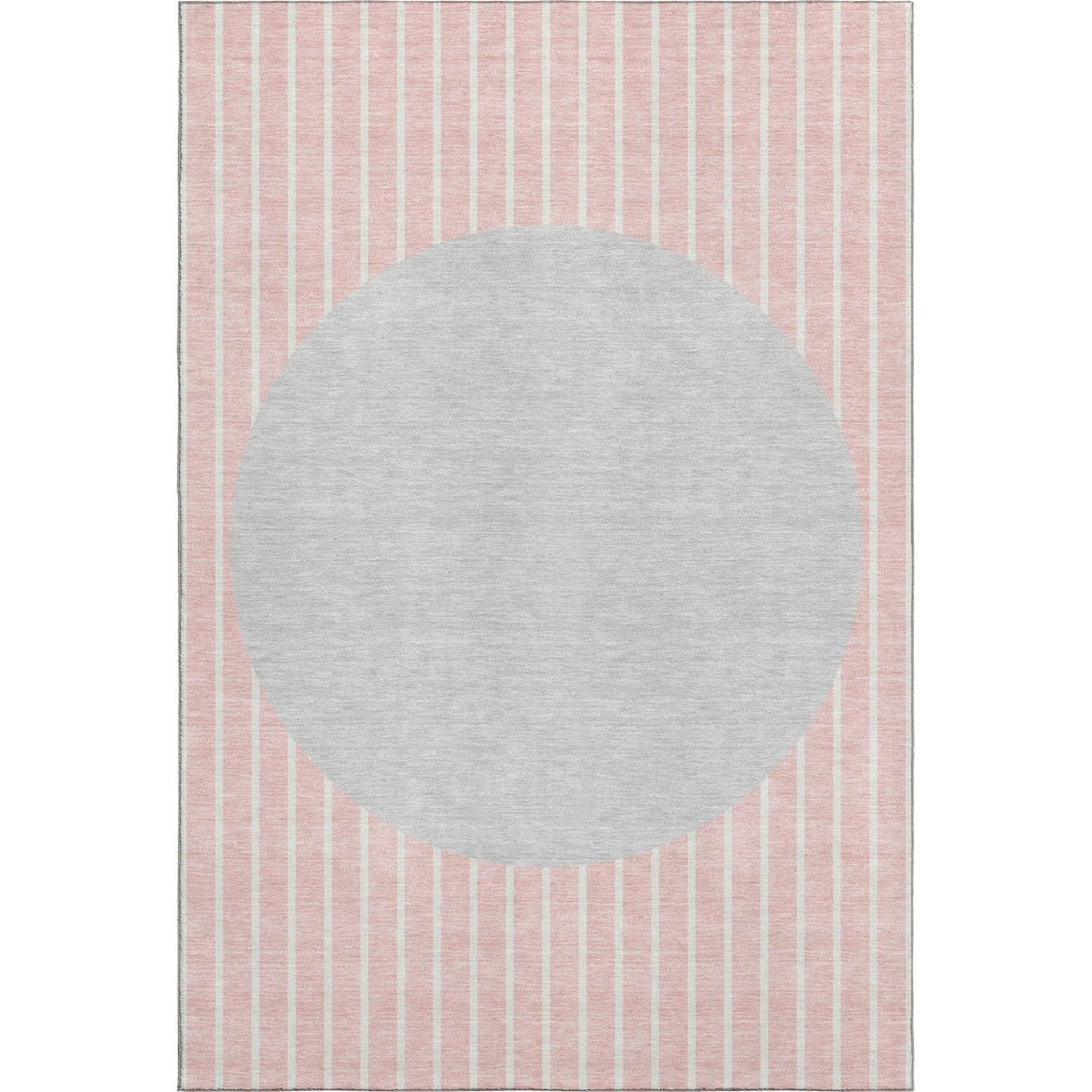 HomeRoots 8' X 10' Striped Washable Area Rug in Pink, Ivory & Gray - Durable, UV-Protected & Stain-Resistant! 678315