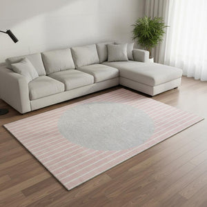 HomeRoots 10' Pink Ivory and Gray Striped Area Rug - Washable, UV Protected, Stain-Resistant for High-Traffic Areas 678317