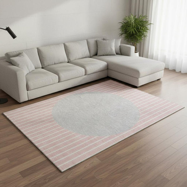 HomeRoots 10' Pink Ivory and Gray Striped Area Rug - Washable, UV Protected, Stain-Resistant for High-Traffic Areas 678317