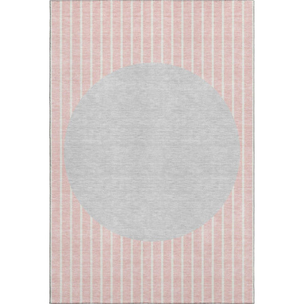 HomeRoots 10' Pink Ivory and Gray Striped Area Rug - Washable, UV Protected, Stain-Resistant for High-Traffic Areas 678317