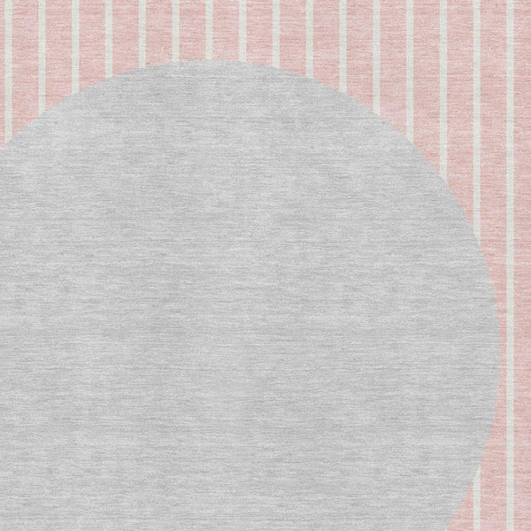 HomeRoots 10' Pink Ivory and Gray Striped Area Rug - Washable, UV Protected, Stain-Resistant for High-Traffic Areas 678317