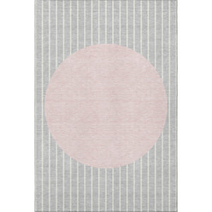 HomeRoots 5' X 8' Stylish Silver, Ivory & Pink Striped Washable Area Rug with UV Protection for Homes 678319
