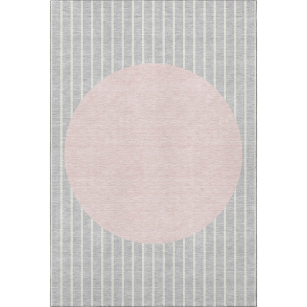 HomeRoots 5' X 8' Stylish Silver, Ivory & Pink Striped Washable Area Rug with UV Protection for Homes 678319