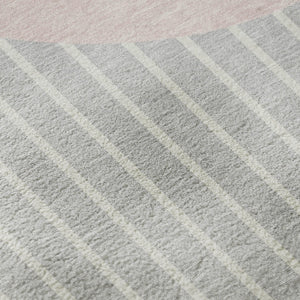 HomeRoots 8' Silver Ivory and Pink Striped Washable Round Rug – UV Protected, Stain-Resistant & Cozy Comfort! 678320