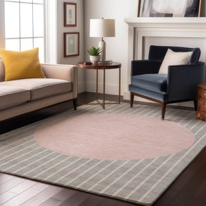 HomeRoots 8' X 10' Silver Ivory Pink Striped Area Rug - Durable, Washable, UV Protected for Modern Homes 678321
