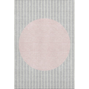 HomeRoots 8' X 10' Silver Ivory Pink Striped Area Rug - Durable, Washable, UV Protected for Modern Homes 678321