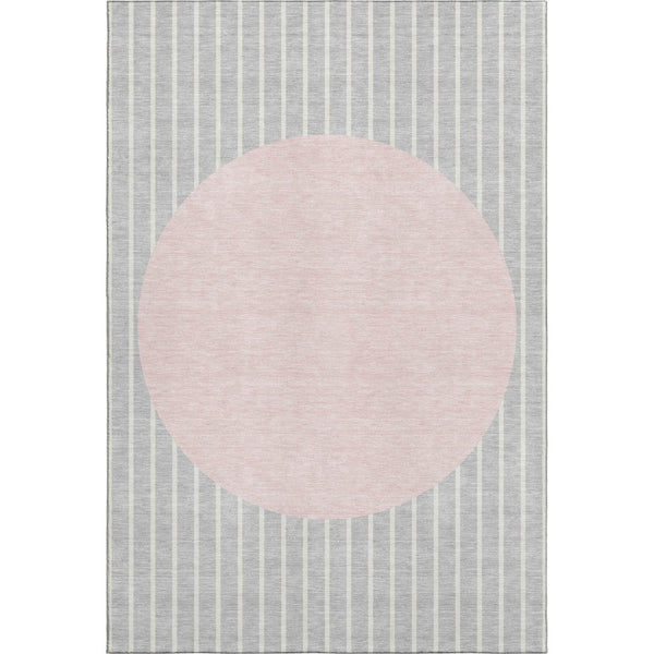 HomeRoots 8' X 10' Silver Ivory Pink Striped Area Rug - Durable, Washable, UV Protected for Modern Homes 678321