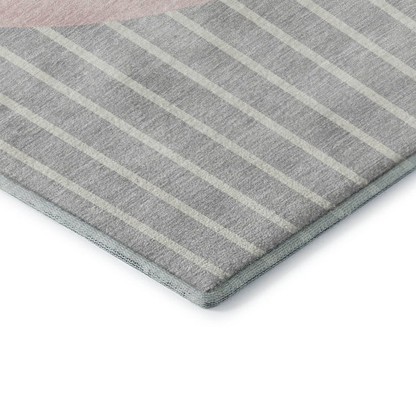 HomeRoots 8' X 10' Silver Ivory Pink Striped Area Rug - Durable, Washable, UV Protected for Modern Homes 678321