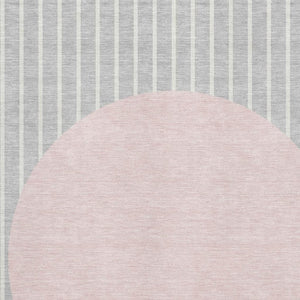 HomeRoots 8' X 10' Silver Ivory Pink Striped Area Rug - Durable, Washable, UV Protected for Modern Homes 678321