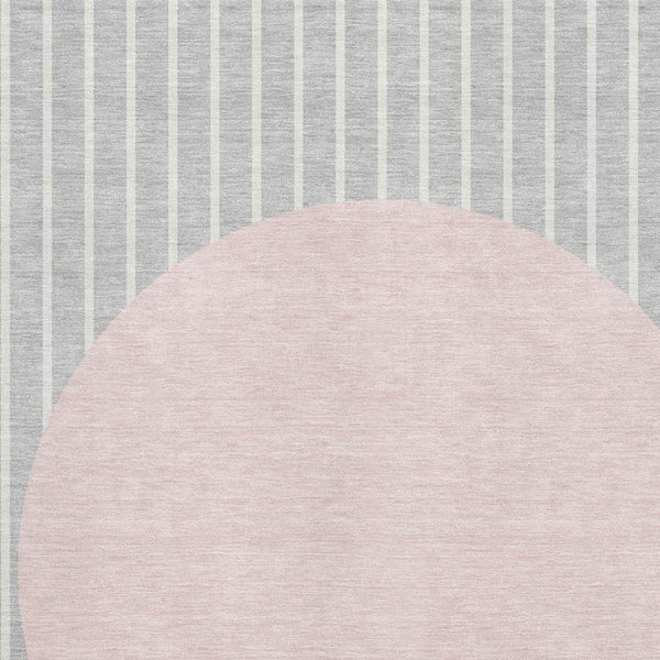 HomeRoots 8' X 10' Silver Ivory Pink Striped Area Rug - Durable, Washable, UV Protected for Modern Homes 678321