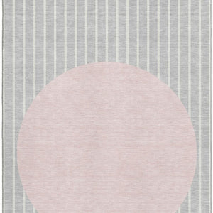 HomeRoots 8' X 10' Silver Ivory Pink Striped Area Rug - Durable, Washable, UV Protected for Modern Homes 678321