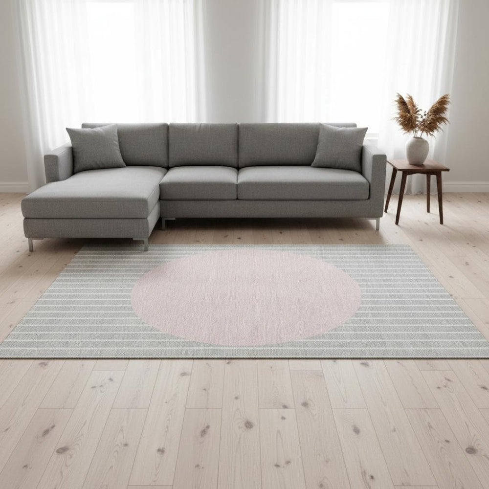 HomeRoots 9' X 12' Striped Area Rug in Silver, Ivory & Pink – Washable, UV-Protected for Busy Homes & Kids 678322