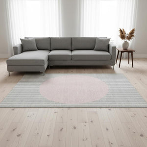 HomeRoots 9' X 12' Striped Area Rug in Silver, Ivory & Pink – Washable, UV-Protected for Busy Homes & Kids 678322