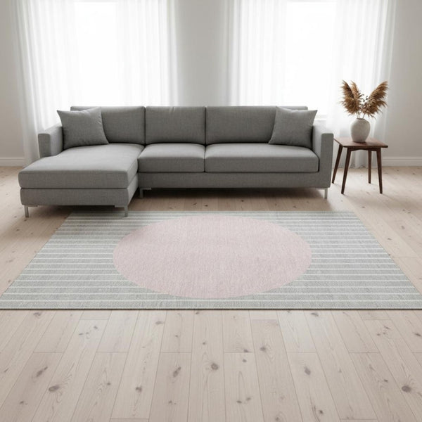 HomeRoots 9' X 12' Striped Area Rug in Silver, Ivory & Pink – Washable, UV-Protected for Busy Homes & Kids 678322