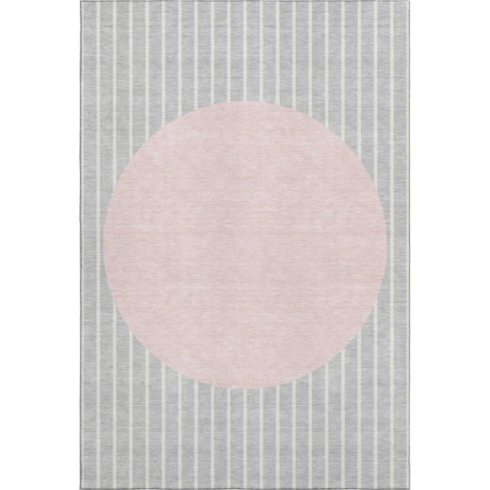 HomeRoots 9' X 12' Striped Area Rug in Silver, Ivory & Pink – Washable, UV-Protected for Busy Homes & Kids 678322