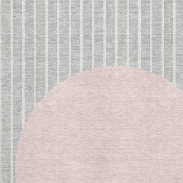 HomeRoots 9' X 12' Striped Area Rug in Silver, Ivory & Pink – Washable, UV-Protected for Busy Homes & Kids 678322