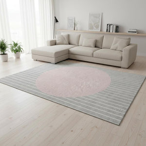 HomeRoots 10' Silver Ivory Pink Striped Washable Area Rug - UV Protected, Durable, Easy-Care, Non-Slip Design! 678323