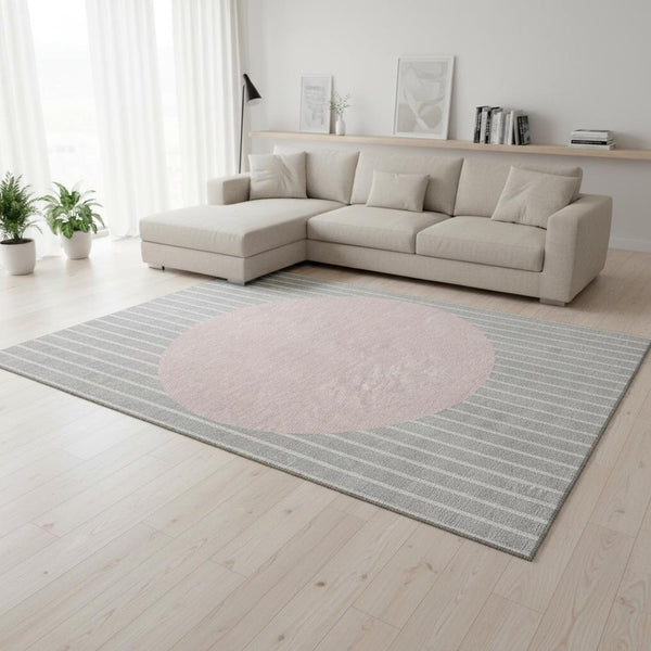 HomeRoots 10' Silver Ivory Pink Striped Washable Area Rug - UV Protected, Durable, Easy-Care, Non-Slip Design! 678323