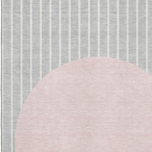 HomeRoots 10' Silver Ivory Pink Striped Washable Area Rug - UV Protected, Durable, Easy-Care, Non-Slip Design! 678323