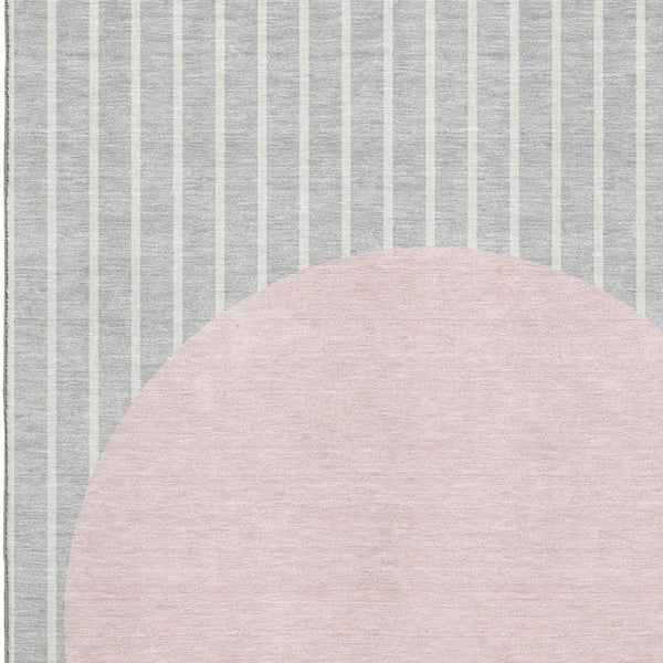 HomeRoots 10' Silver Ivory Pink Striped Washable Area Rug - UV Protected, Durable, Easy-Care, Non-Slip Design! 678323