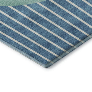 HomeRoots 8' Teal Ivory Aqua Striped Washable Round Rug - UV Protection, Durable, Stylish for Any Space 678326