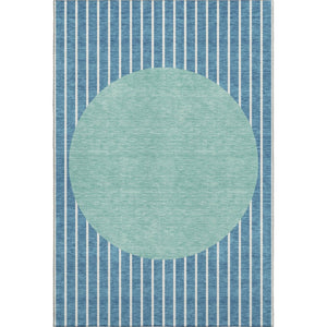 HomeRoots 9' Teal, Ivory & Aqua Striped Washable Area Rug - Durable, UV Protected, Perfect for Family Spaces! 678328