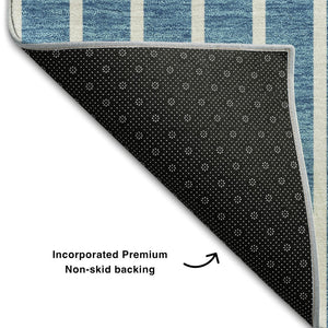 HomeRoots 9' Teal, Ivory & Aqua Striped Washable Area Rug - Durable, UV Protected, Perfect for Family Spaces! 678328