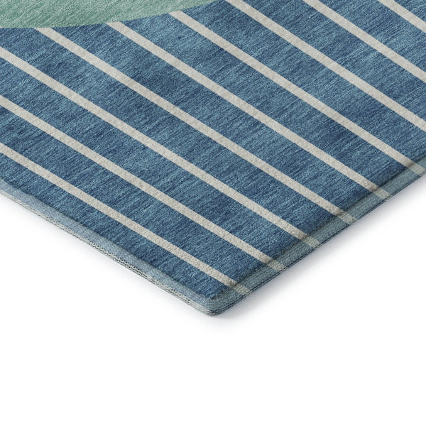 HomeRoots 9' Teal, Ivory & Aqua Striped Washable Area Rug - Durable, UV Protected, Perfect for Family Spaces! 678328