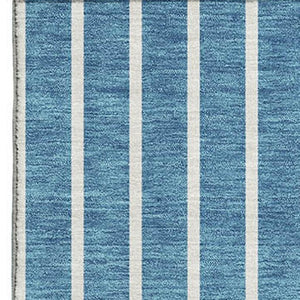 HomeRoots 9' Teal, Ivory & Aqua Striped Washable Area Rug - Durable, UV Protected, Perfect for Family Spaces! 678328