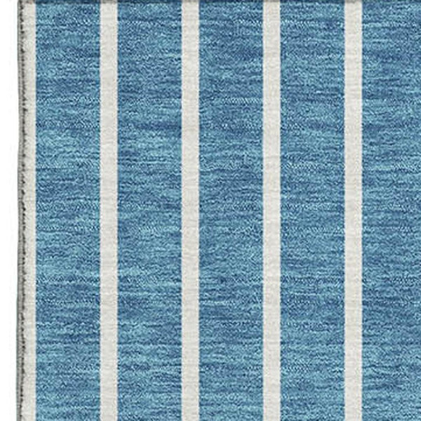 HomeRoots 9' Teal, Ivory & Aqua Striped Washable Area Rug - Durable, UV Protected, Perfect for Family Spaces! 678328