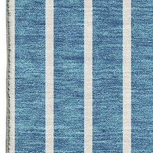 HomeRoots 10' X 14' Teal Ivory Aqua Striped Washable Area Rug - UV Protected, Stylish, Durable for Busy Homes 678329