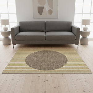 HomeRoots 5' X 8' Wheat Ivory and Brown Striped Area Rug – Durable, Washable, UV Protected for Easy Care 678331
