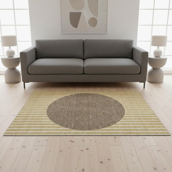 HomeRoots 5' X 8' Wheat Ivory and Brown Striped Area Rug – Durable, Washable, UV Protected for Easy Care 678331