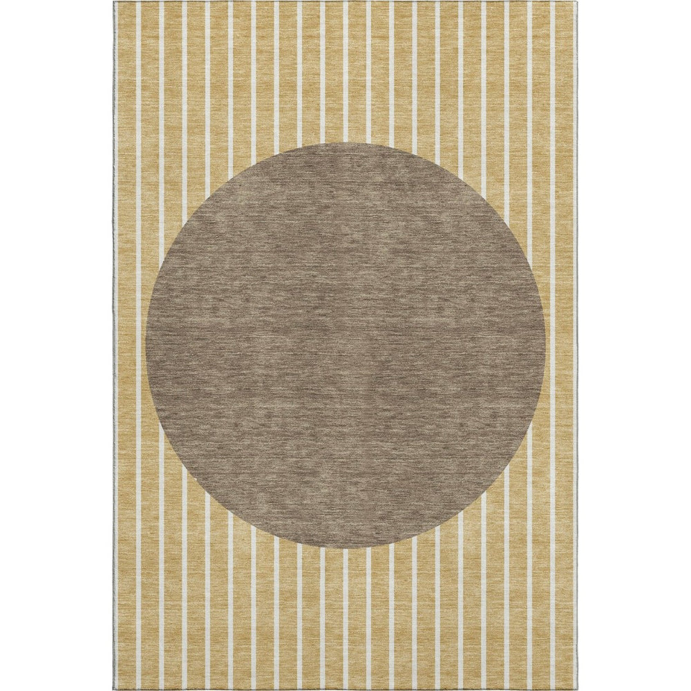 HomeRoots 5' X 8' Wheat Ivory and Brown Striped Area Rug – Durable, Washable, UV Protected for Easy Care 678331