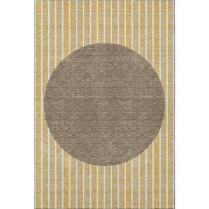 HomeRoots 5' X 8' Wheat Ivory and Brown Striped Area Rug – Durable, Washable, UV Protected for Easy Care 678331