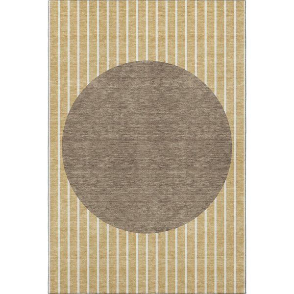 HomeRoots 5' X 8' Wheat Ivory and Brown Striped Area Rug – Durable, Washable, UV Protected for Easy Care 678331