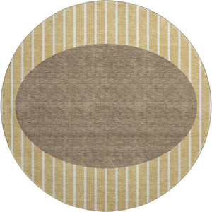 HomeRoots 8' Washable Round Rug in Wheat, Ivory & Brown - UV Protected, Stain Resistant, Ideal for Homes 678332