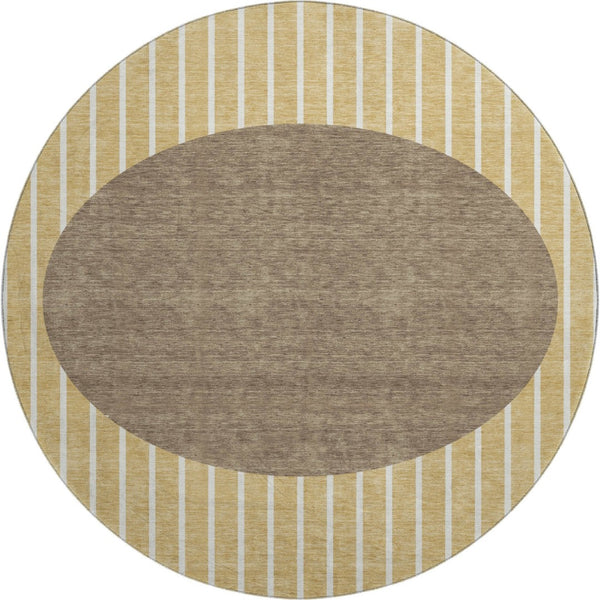 HomeRoots 8' Washable Round Rug in Wheat, Ivory & Brown - UV Protected, Stain Resistant, Ideal for Homes 678332