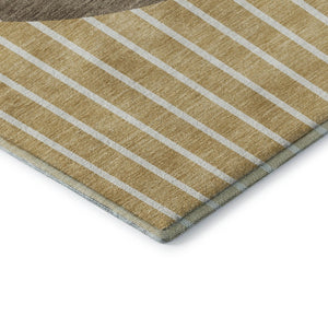HomeRoots 8' Washable Round Rug in Wheat, Ivory & Brown - UV Protected, Stain Resistant, Ideal for Homes 678332