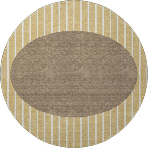 HomeRoots 8' Washable Round Rug in Wheat, Ivory & Brown - UV Protected, Stain Resistant, Ideal for Homes 678332