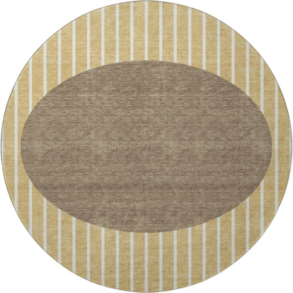 HomeRoots 8' Washable Round Rug in Wheat, Ivory & Brown - UV Protected, Stain Resistant, Ideal for Homes 678332