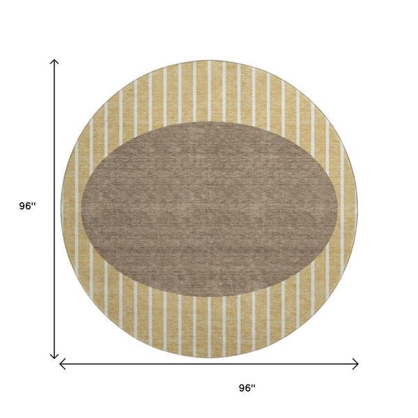 HomeRoots 8' Washable Round Rug in Wheat, Ivory & Brown - UV Protected, Stain Resistant, Ideal for Homes 678332