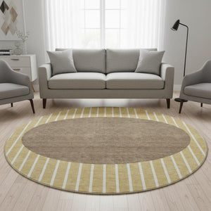 HomeRoots 8' Washable Round Rug in Wheat, Ivory & Brown - UV Protected, Stain Resistant, Ideal for Homes 678332